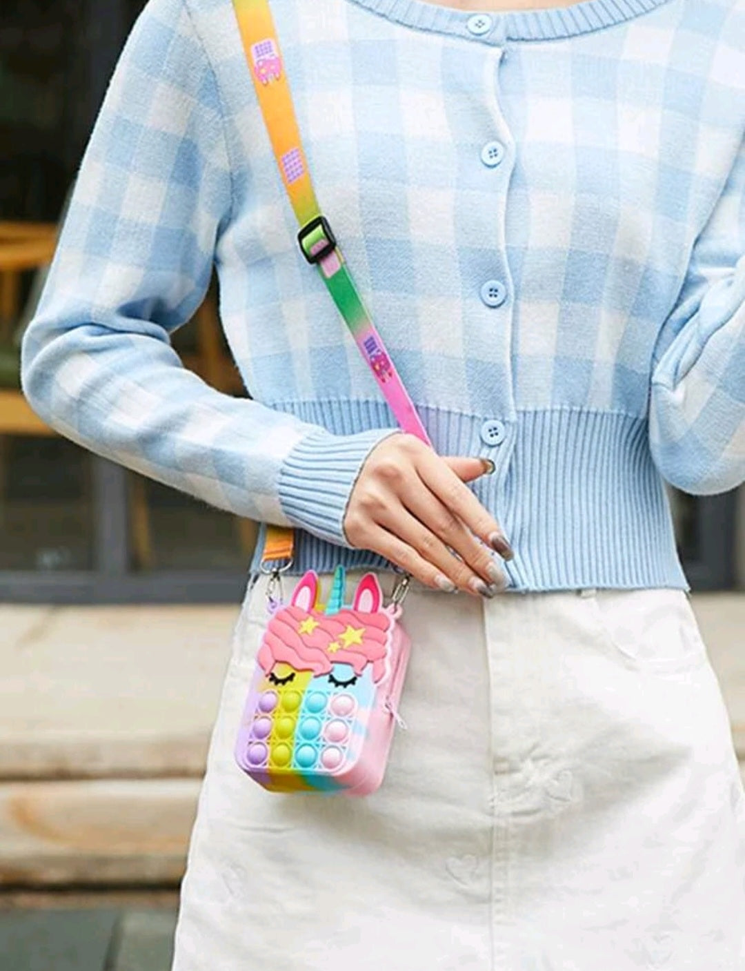 Unicorn handbag pop it ( green and dark pink)